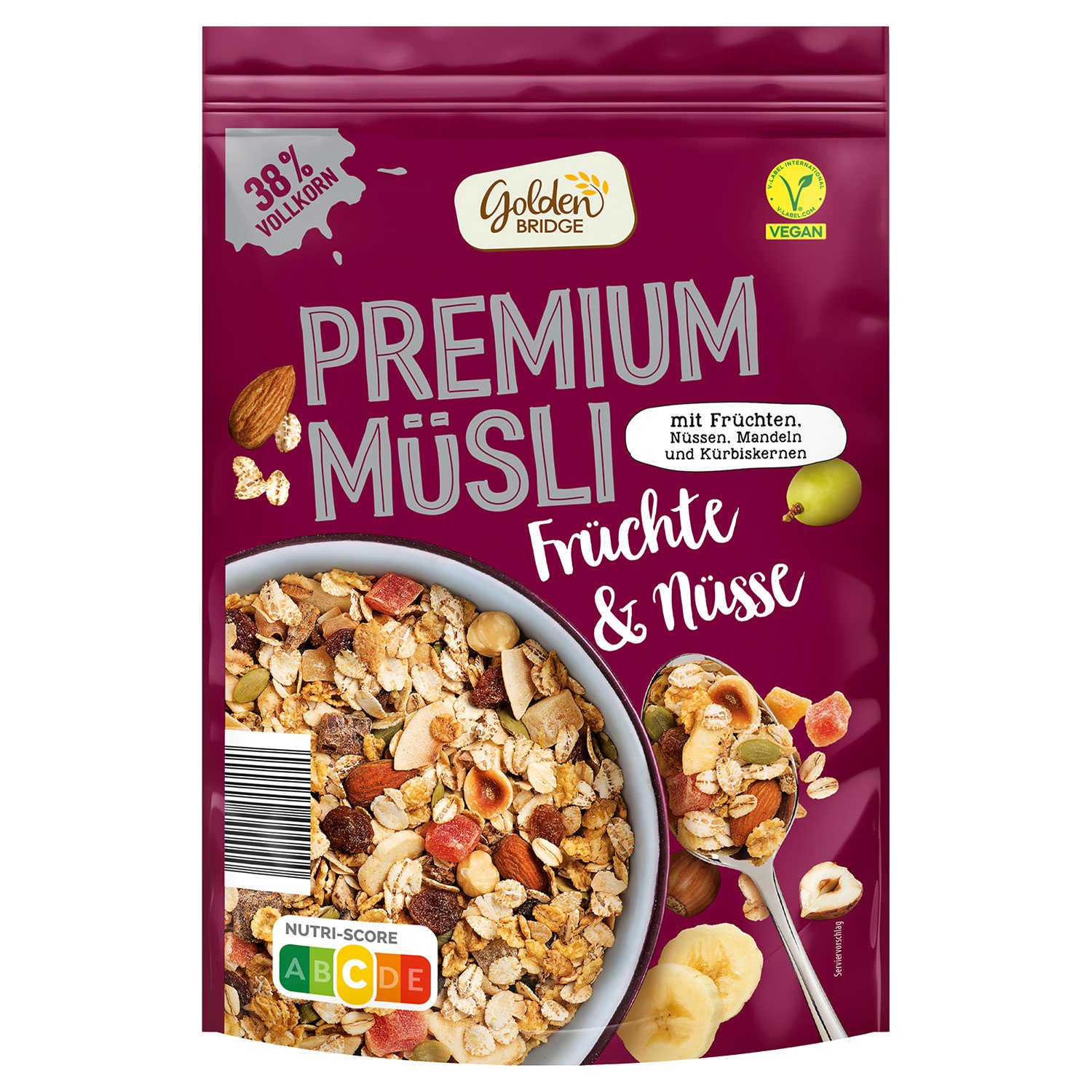 GOLDEN BRIDGE Premium Müsli 500 g, Früchte &amp; Nüsse | ALDI SÜD
