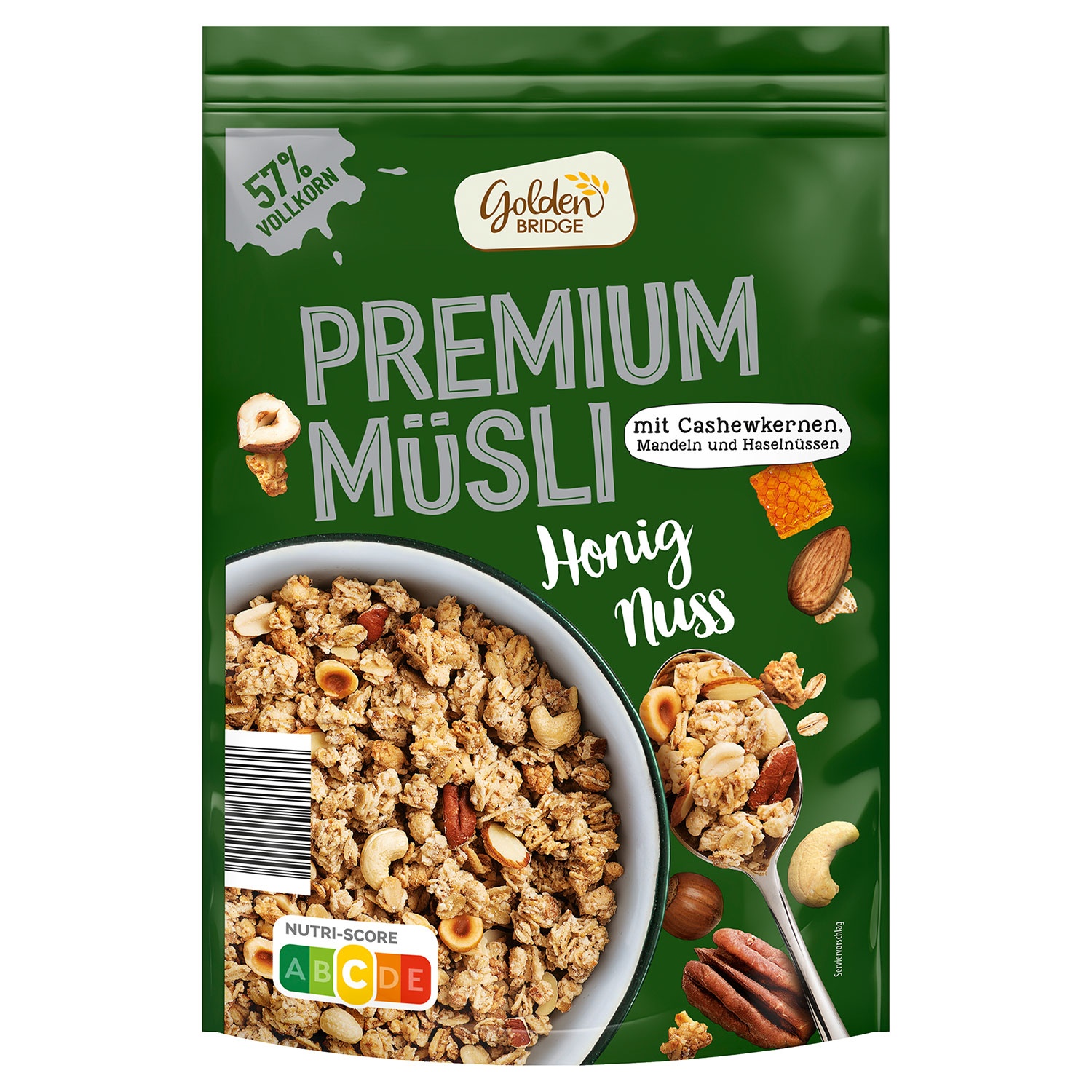 GOLDEN BRIDGE Premium Müsli 500 g, Honig Nuss