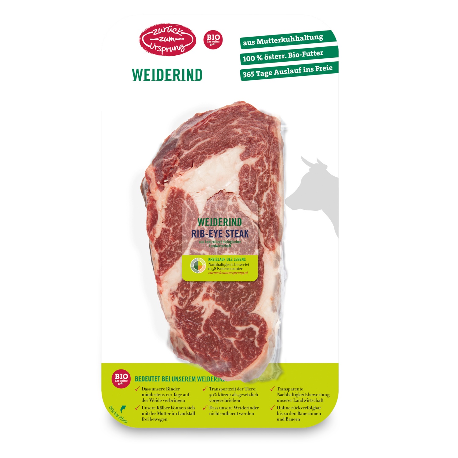 ZURCK ZUM URSPRUNG BIO-Rindersteaks, Ribeyesteak, 1 kg