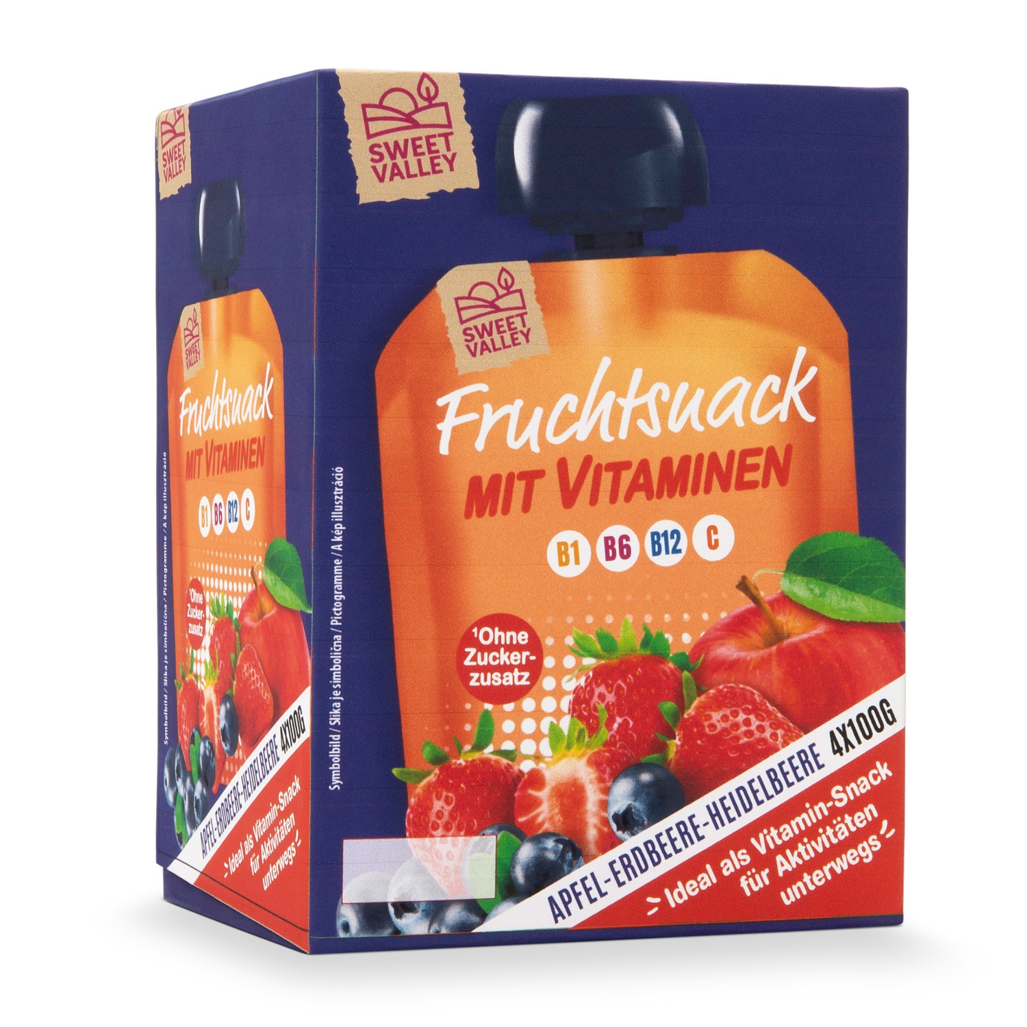 SWEET VALLEY Vitamin Snack, Apfel-Erdbeere-Heidelbeere