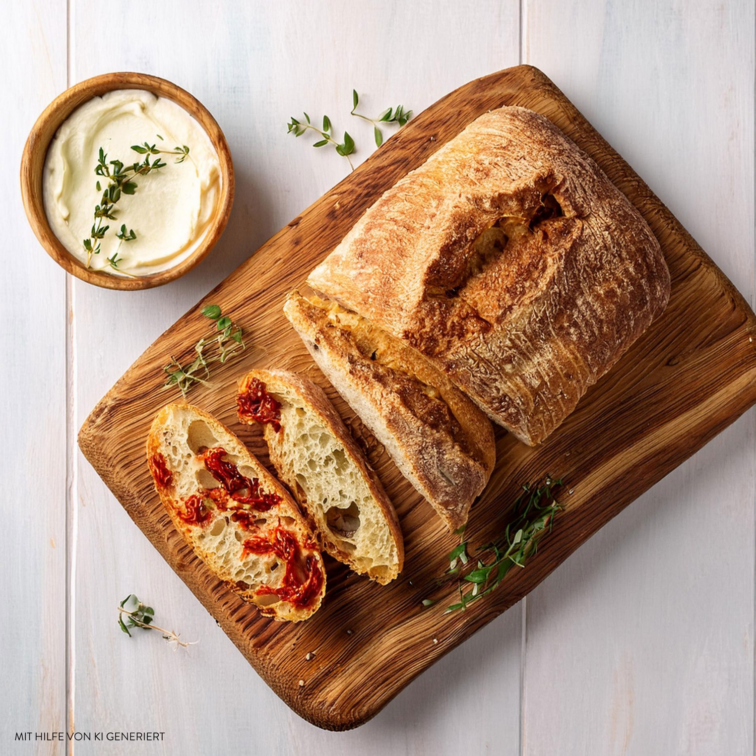 Kräuter-Ciabatta mit getrockneten Tomaten und Frischkäse-Dip | ALDI ...